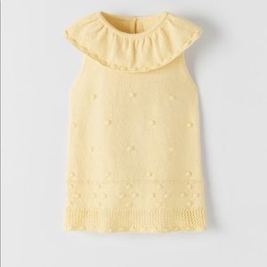NWT Zara Knit Bobble Dress With Collar Pastel Yellow Size 3-4 Years